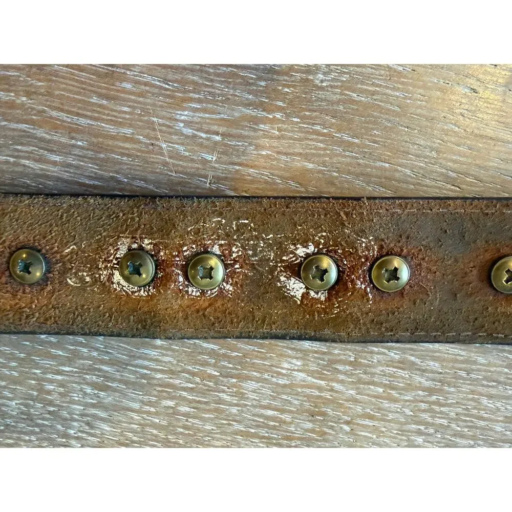 Vintage Brown Leather Silver Accent Western Cowboy Belt Men size 36
